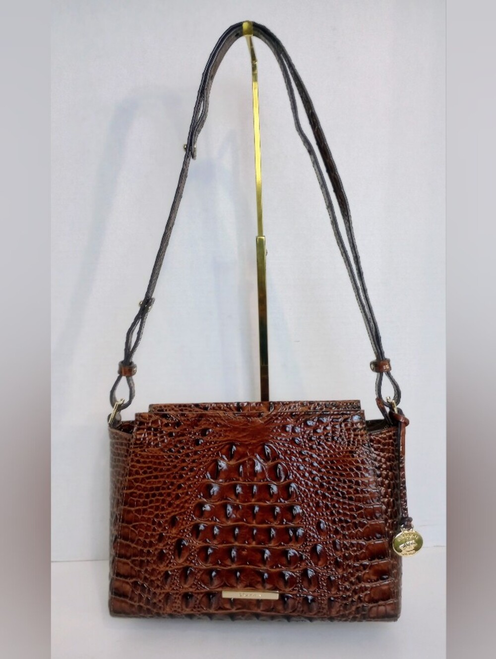 Brahmin Hillary Pecan Melbourne Croc Embossed Leather Crossbody Bag